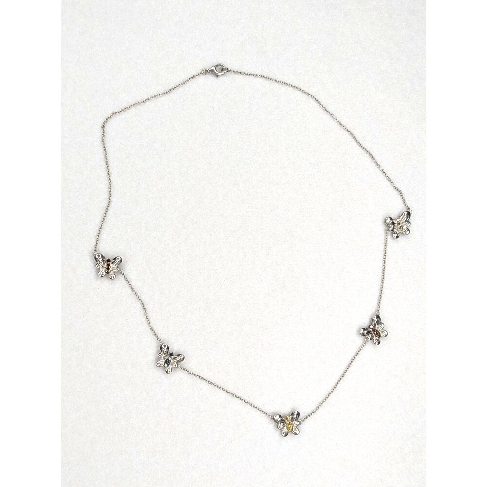 18" .925 Sterling Silver Butterfly Charm Necklace with Moissanite Gemstones